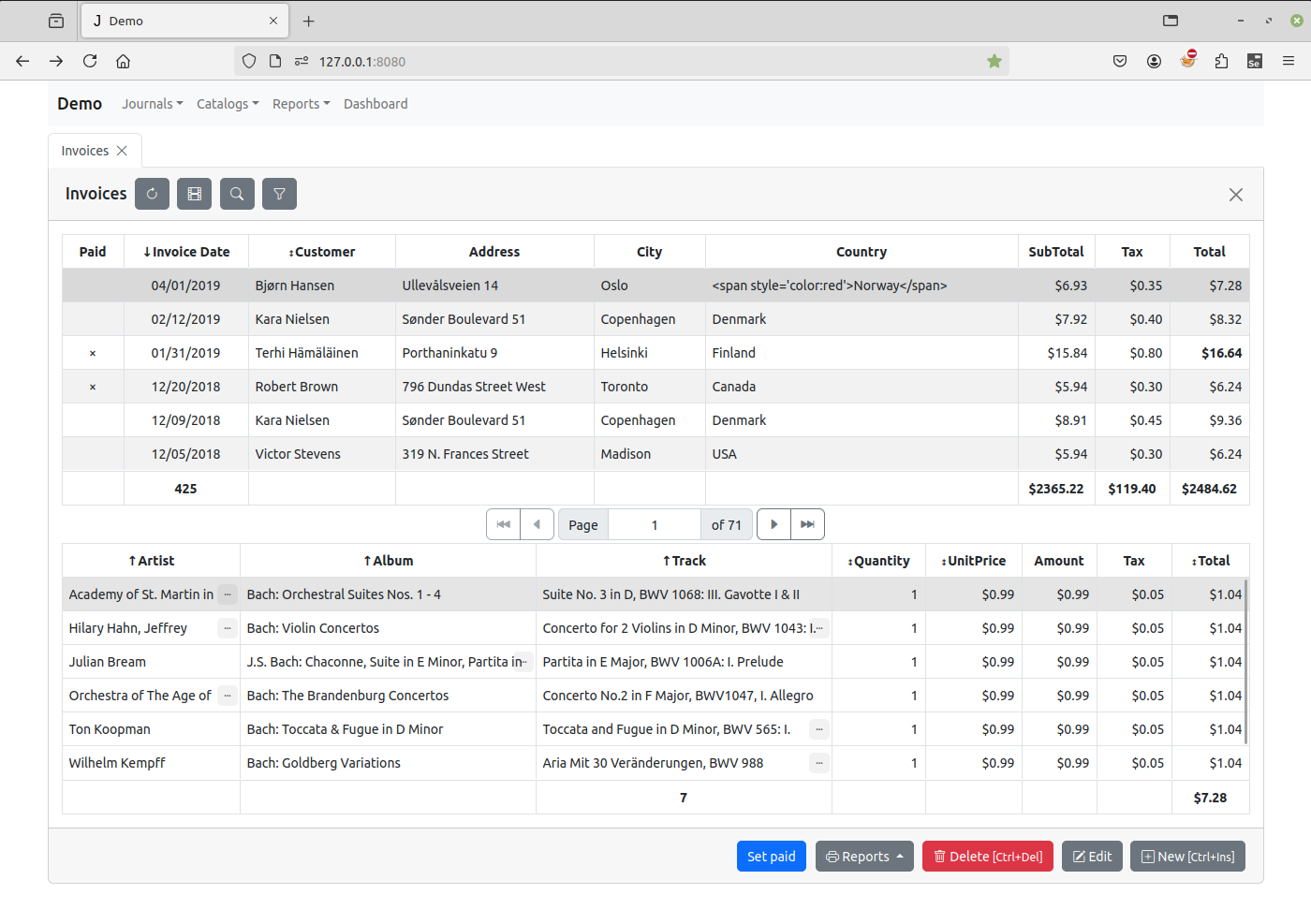 Invoices view form template
