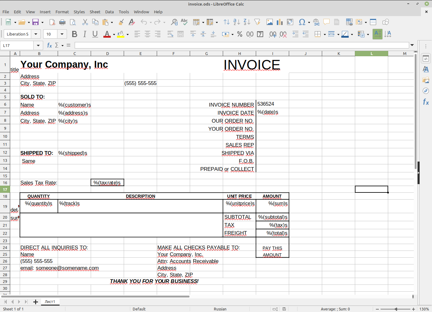 Invoice report template
